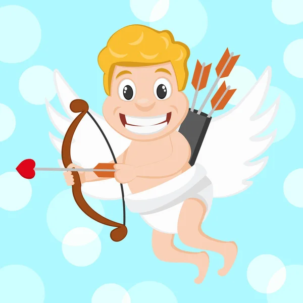 Cupid flies with a bow and arrow. Valentines day