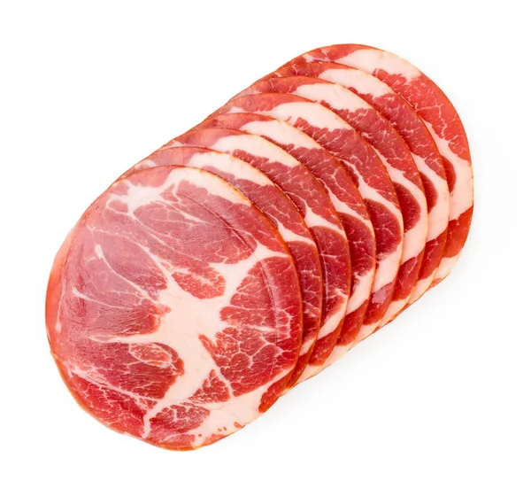 Meat sliced pork on a white. The form of the top. — Stock Photo, Image