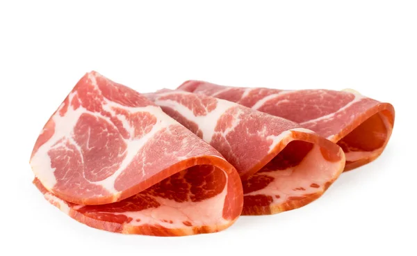 Carne cortando close-up em um branco. Isolados . — Fotografia de Stock