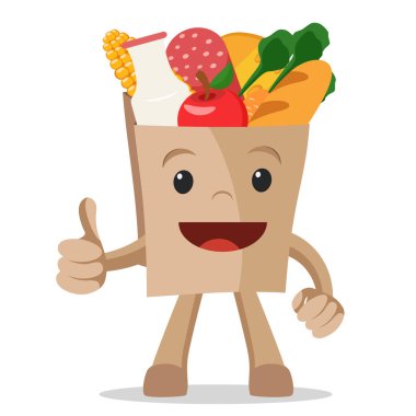 Komple paket yiyecek marketten gülümsüyor ve sınıf beyaz gösterir .