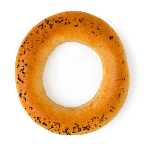 Bagel con semillas de amapola en un blanco. La forma de la parte superior . — Foto de Stock