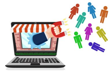 Çevrimiçi mağaza müşteriler üzerinde beyaz bir mıknatıs ile çekiyor. Pazarlama