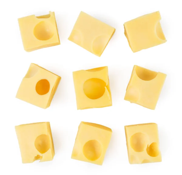 Σύνολο κύβους τυρί πάνω σε άσπρο. Μορφή στην κορυφή. — Φωτογραφία Αρχείου