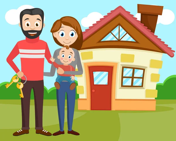 Happy young family bought a new house. — Stock Vector