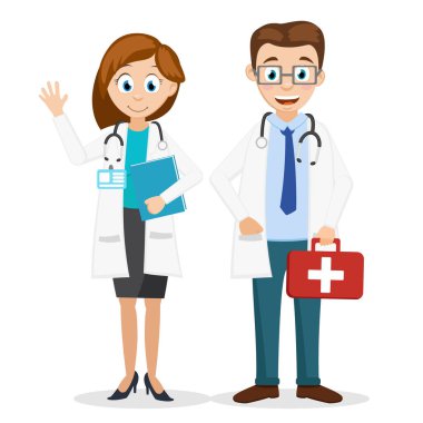 İki beyaz erkek ve dişi ambulansın doktorlar.