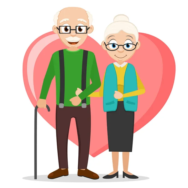 Grandparents Stand Handle Background Heart White Background — Stock Vector