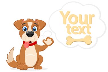 Köpek onun pençe dalgalar ve bir beyaz kemik hakkında düşünüyor. Metin için yer.
