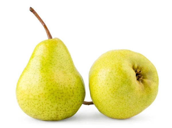 Two green pears on a white background, isolated. — Stock Photo, Image