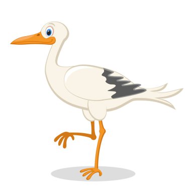 Leylek bir pençe üzerinde duruyor. Beyaz bir karakter.