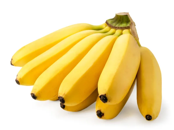 Massa små bananer närbild på en vit. Isolerade. — Stockfoto