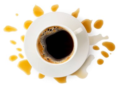 Fincan kahve ve beyaz bir damla ile serpilir. Üst formu.