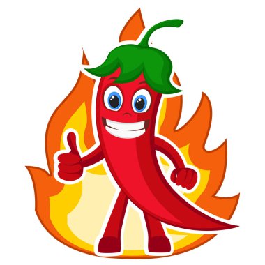 Beyaz üzerinde yangın alevi ile sıcak Chili Pepper. Karakter.