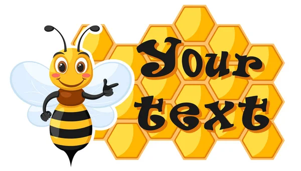 La abeja muestra su mano en la cera de miel en un blanco. Lugar para el texto . — Vector de stock