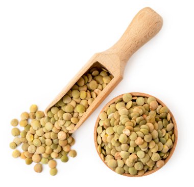 Beyaz bir ahşap Çanak mercimek. Üst formu.