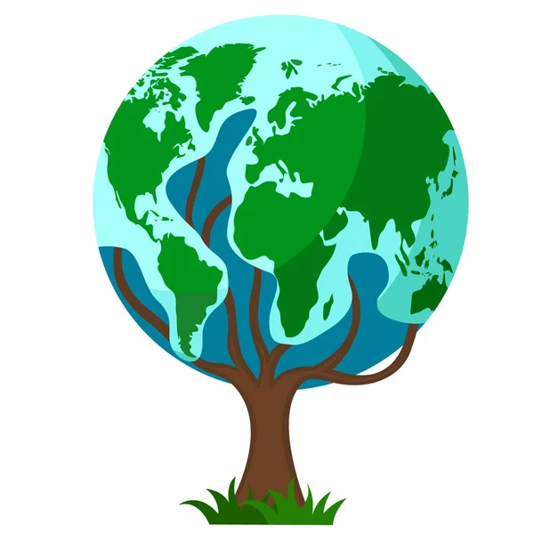 Planet Erde wächst auf einem Baum, ökologisches Logo auf einem weißen. — Stockvektor