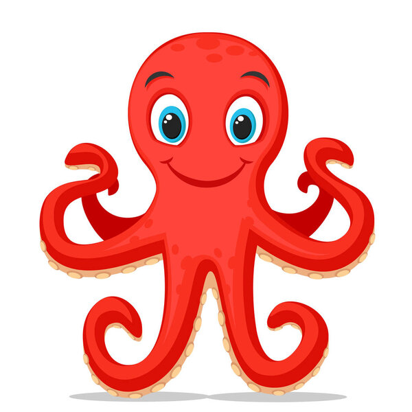 Осьминог стоит на двух щупальцах на белом. Характер
.