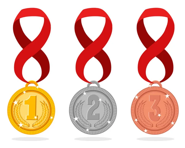 Madalya kazananlar, altın, gümüş ve bronz beyaz. — Stok Vektör