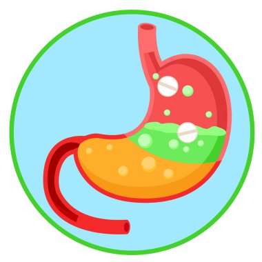 Mide rahatsızlığı haplarının tedavisi. Beyaz logo.