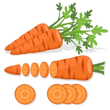 Beyaz bir arka plan üzerinde havuç parçaları kümesi.