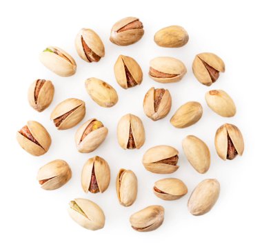 Tuzlu antep fıstığı beyaz, izole. Üst formu.