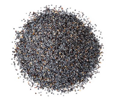 Bir beyazın üzerine haşhaş tohumu yığını. Üst formu.