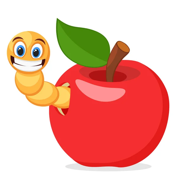 Pomme rouge avec ver sur fond blanc . — Image vectorielle