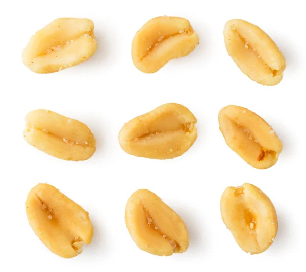 Conjunto de amendoins salgados em um branco. A forma do topo . — Fotografia de Stock