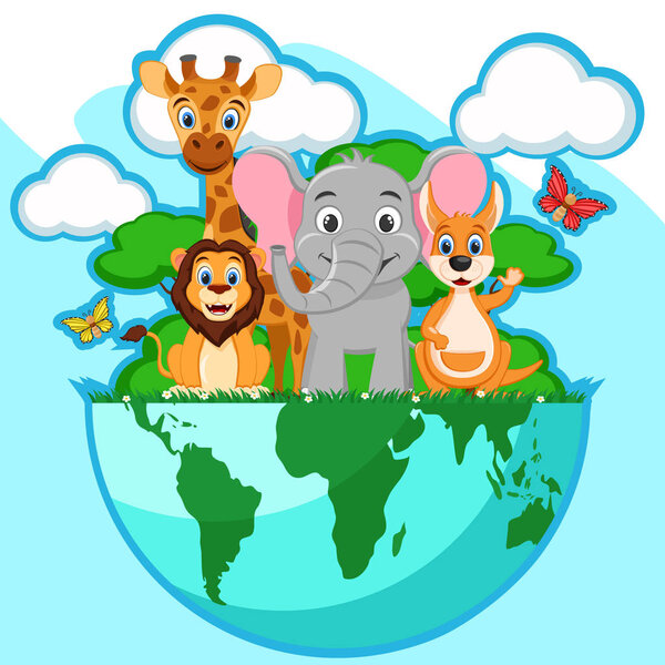 Planet earth with wild animals. World environment day.