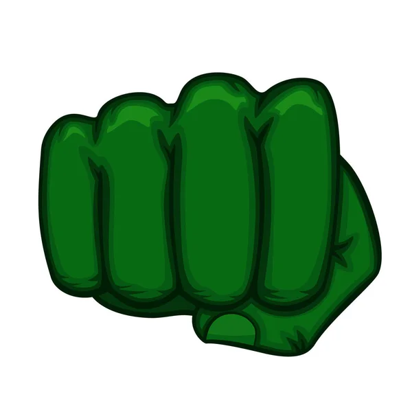 Puño verde del superhéroe Hulk sobre un fondo blanco. Logotipo — Vector de stock