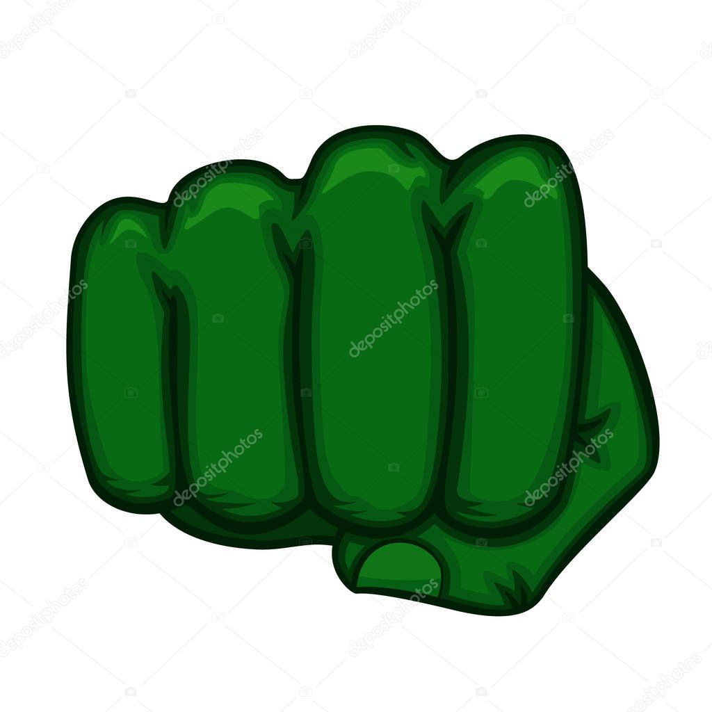 The green fist of the Hulk superhero on a white background. Logotype