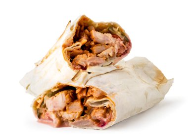 Shawarma kızarmış et ile yakın çekim beyaz. Izole.