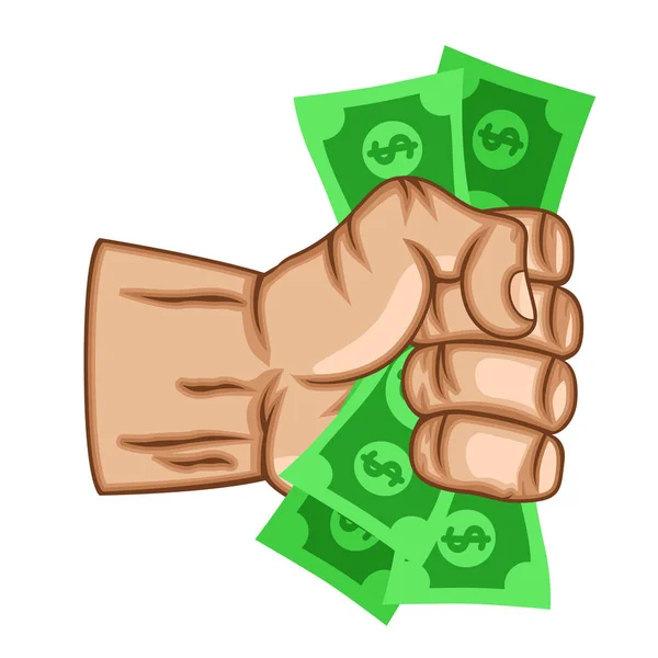 Cash in hand on a white background.