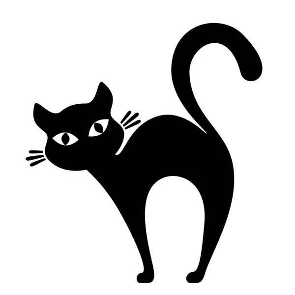 Silhouette einer schwarzen Katze auf einer weißen. Schriftzug — Stockvektor