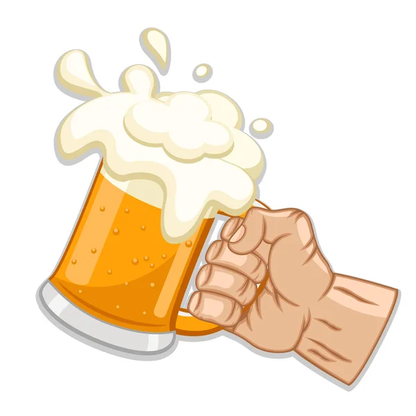 Vaso de cerveza en mano sobre fondo blanco . — Vector de stock