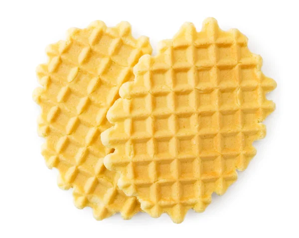 Dois biscoitos de waffles num branco. A forma do topo . — Fotografia de Stock