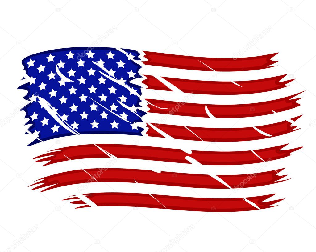 USA flag closeup on a white, isolated.