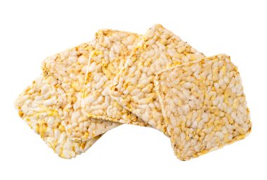 Gevrek ekmekler beyaz üzerine izole edilmiş. Üst görünümü.