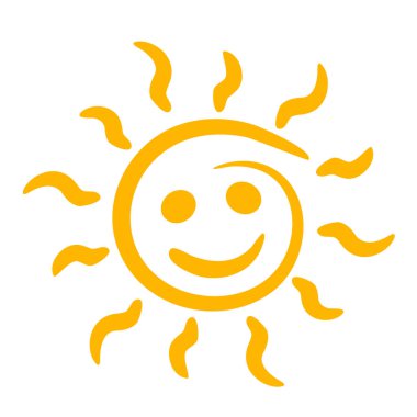 Güneşin silueti beyaz bir üzerinde gülümsüyor. Logo.