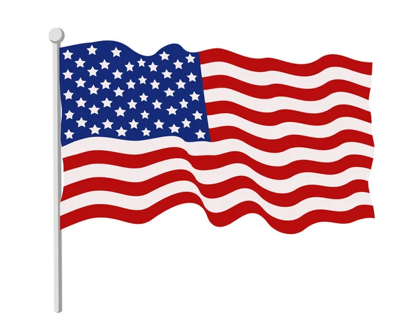 Amerika zászlaja fejlődik a szélben, fehér alapon. Függetlenség napja USA — Stock Vector