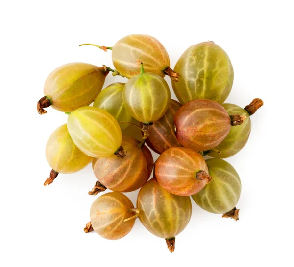 Beyaz bir arka plan üzerinde gooseberries yığını. Üst görünümü.