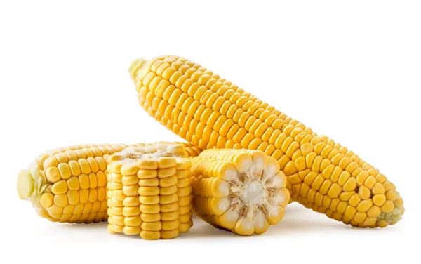 Ripe corn and pieces on a white background. Isolated — Stock Photo, Image