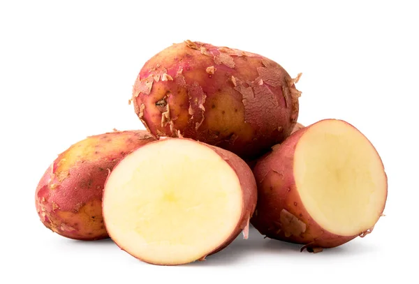 Ung rosa potatis och två halvor på en vit bakgrund. Isolerade. — Stockfoto