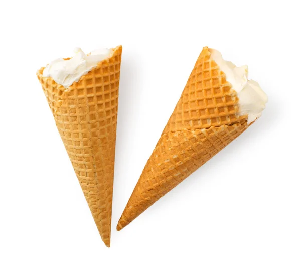 Dos conos de helado en un blanco, aislado. La vista de la parte superior . —  Fotos de Stock