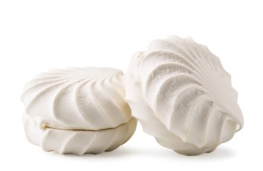İki Zephyr marshmallows yakın çekim beyaz, izole.