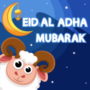 Beyaz koyun gözetleme, gece gökyüzünde bir el feneri ile lyna. Müslümanların bayramı Kurban Bayramı.