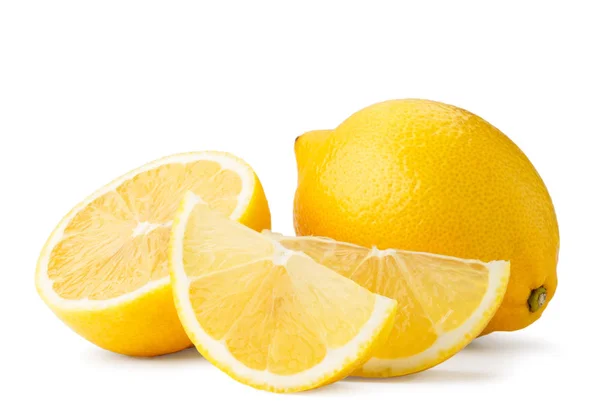 Спелый лимон, половина и куски на белом фоне. Isolated . — стоковое фото