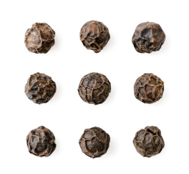 Beyaz, izole bir karabiber bezelye closeup seti.