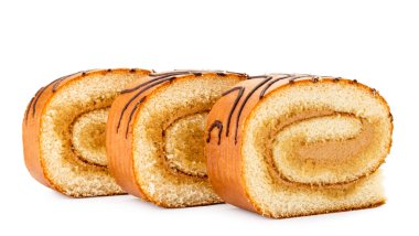 Bisküvi parçaları beyaz bir yakın çekim rulo. Izole.