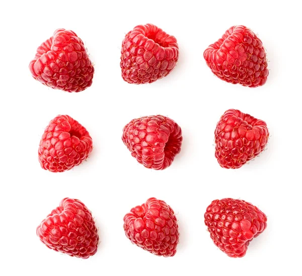 Himbeerbeeren auf weißem Hintergrund. der Blick nach oben. — Stockfoto