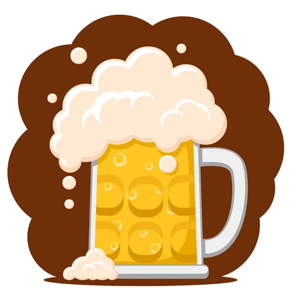 Vaso de cerveza con espuma de primer plano sobre un blanco. Oktoberfest — Vector de stock